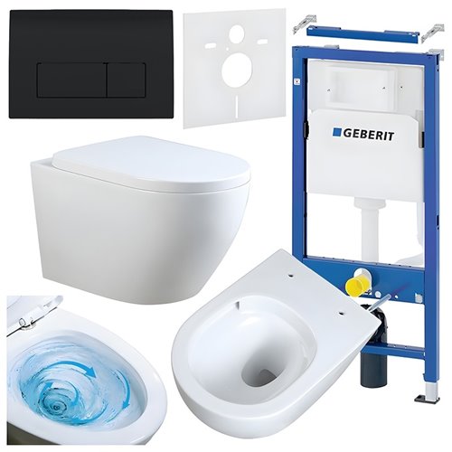 Zestaw podtynkowy stelaż GEBERIT DUOFIX + miska MIZU-WH-TR-02 + przycisk DELTA 50 czarny połysk