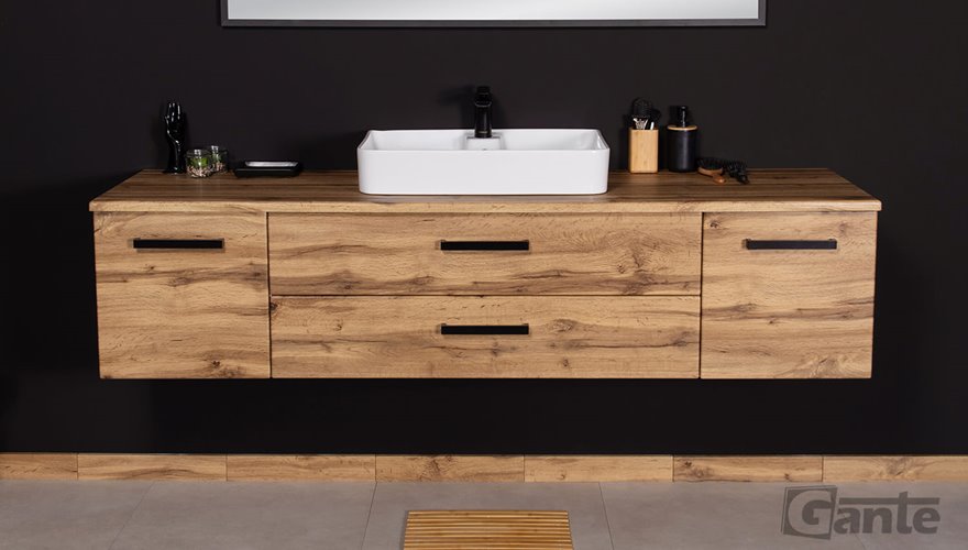 Szafka wisząca z umywalką nablatową 180 cm 50/2 kolor dąb naturalny seria Fokus Loft Gante