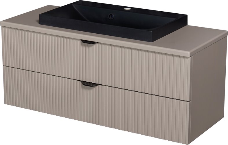 Szafka łazienkowa z lamelami wisząca z czarną nablatową umywalką 100 cm 39/2 Victa Lamello kolor fume mat