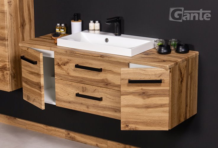 Szafka wisząca z umywalką nablatową 120 cm kolor dąb naturalny 39/2 seria Fokus Loft Gante
