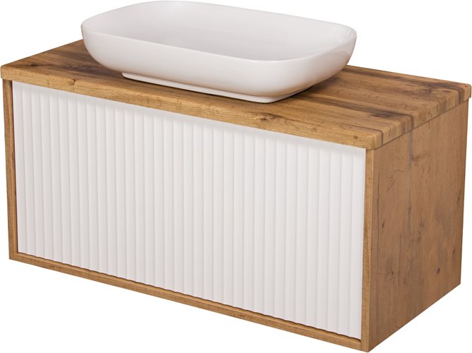 Szafka łazienkowa wisząca z umywalką dąb naturalny/biały mat 100 cm Venus Gante