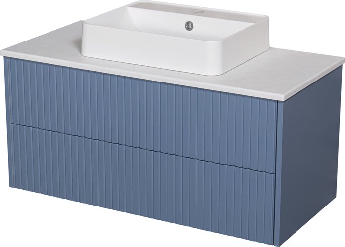 Szafka łazienkowa wisząca frezowana z umywalką 100 cm Mirage kolor niebieski mat