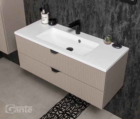 Szafka łazienkowa z lamelami wisząca z umywalką 100 cm 39/2 Victa Lamello kolor fume mat