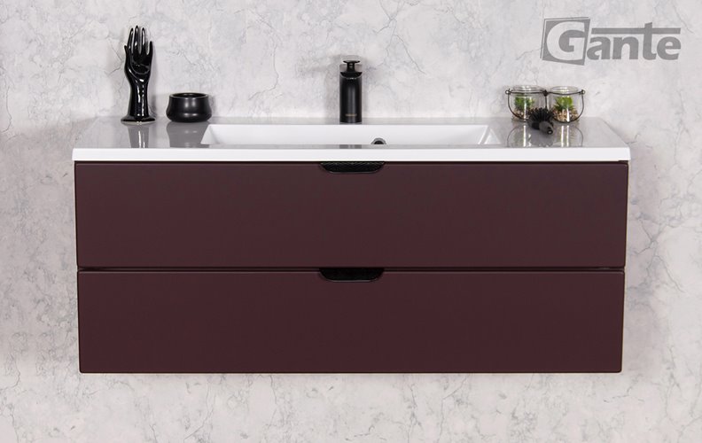 Szafka łazienkowa burgundowa z umywalką czarny uchwyt 100 cm Magnolia Gante