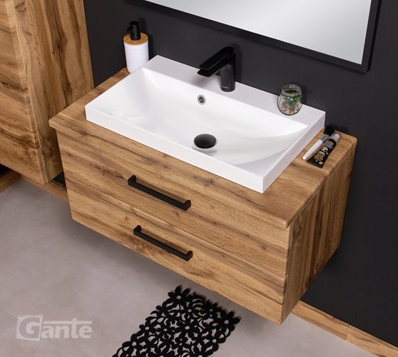 Szafka wisząca z umywalką nablatową 80 cm kolor dąb naturalny 39/2 seria Fokus Loft Gante