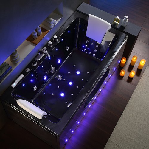 Czarna prostokątna wanna z hydromasażem 160x84 cm Iris 933C Hydrosan