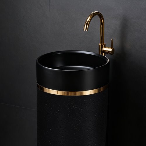 Umywalka wolnostojąca ceramiczna okrągła czarna 86x40 cm SCOT1-BL-WOF-860