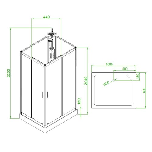 Kabina prysznicowa zabudowana prostokątna profil szczotkowany 100x80 Alma Lewa