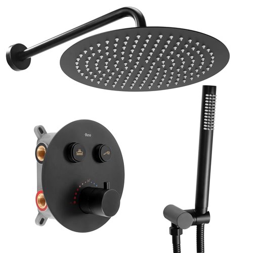 Czarny zestaw prysznicowy podtynkowy z termostatem Lungo Rea