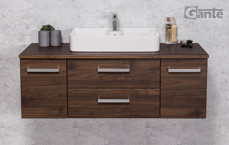 Szafka łazienkowa wisząca z umywalką nablatową 120 cm 50/2 Luna Fokus kolor orzech