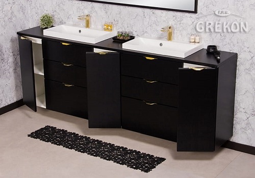 Czarna matowa szafka łazienkowa z dwiema umywalkami 210 cm Liv 2 Victa