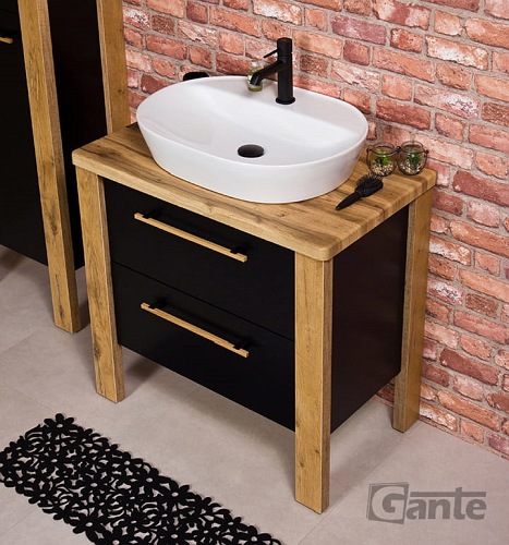 Stojąca szafka łazienkowa 80 cm czarny mat z umywalką Cortez Gante