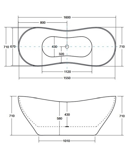 Wanna z konglomeratu czarno-biała 160 cm + klik-klak chrom Viya B&W Besco