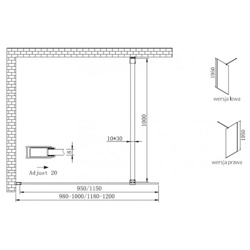 Kabina natryskowa, ścianka szklana Walk-In 100 cm Mona