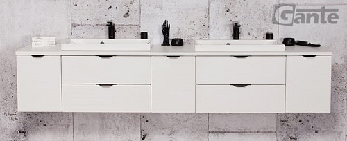 Biała matowa szafka łazienkowa z dwiema umywalkami 210 cm Liv Victa