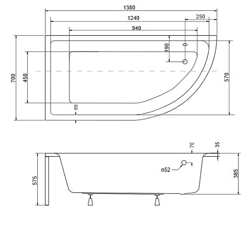Wanna narożna 140 cm Lewa Praktika Besco