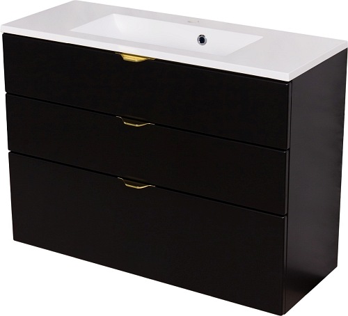 Czarna matowa szafka łazienkowa z umywalką 100/3 cm Victa Gante