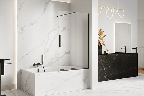 Czarny matowy parawan wannowy rozsuwany 90 cm Smart Black New Trendy EXK-4199