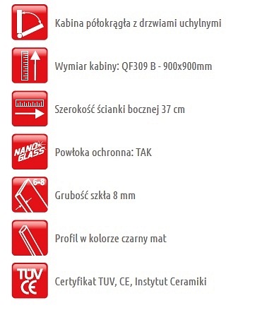 Kabina prysznicowa półokrągła 90x90 Capri Nero Atrium