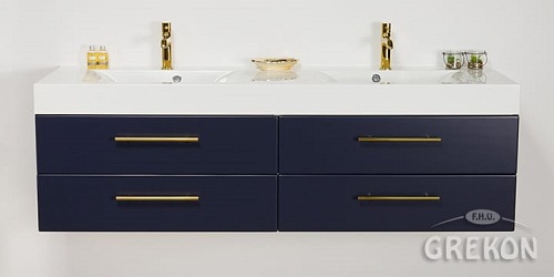 Szafka wisząca z podwójną umywalką granatowy mat 160 cm Belli Gold Gante