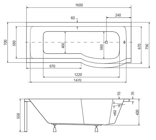 Wanno-Kabina z parawanem 160 cm Prawa Inspiro Besco