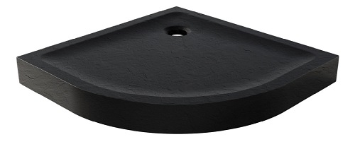 Czarny brodzik prysznicowy półokrągły 80x80 cm struktura kamienia Mild Stone New Trendy B-0558