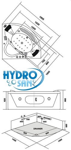 Wanna z hydromasażem Flores 601 140x140