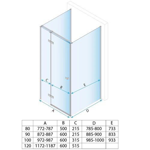 Kwadratowa kabina prysznicowa przyścienna prawa 90x90x90 Atlas Rea złoto szczotkowane