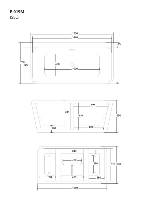 Wanna akrylowa, przyścienna wolnostojąca Iseo Corsan 150 cm korek klik-klak czarny