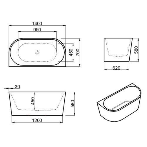 Wanna wolnostojąca przyścienna białe wykończenie 140 cm Lena Hydrosan
