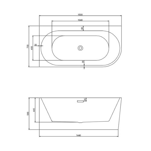 Wanna przyścienna biały przelew oraz korek narożna prawa 150 cm Mera Hydrosan