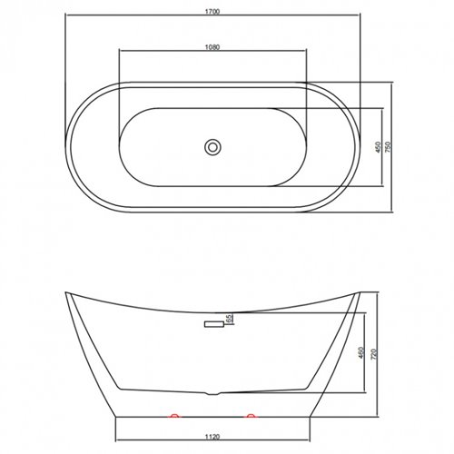 Wanna wolnostojąca biała przelew oraz korek złoty 170 cm Rica Hydrosan