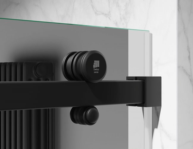 Drzwi prysznicowe rozsuwane prawe/lewe do wnęki 93-97 cm szkło 8mm grafitowe profile czarny mat Swiss Liniger