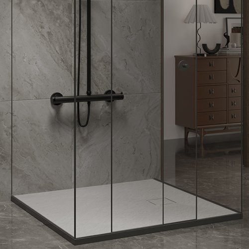 Szary brodzik prysznicowy kwadratowy o strukturze kamienia 90x90 cm Riko Hydrosan