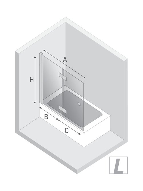 Parawan wannowy składany 100x140 cm lewy New Soleo P-0141 Gunmetal Brushed