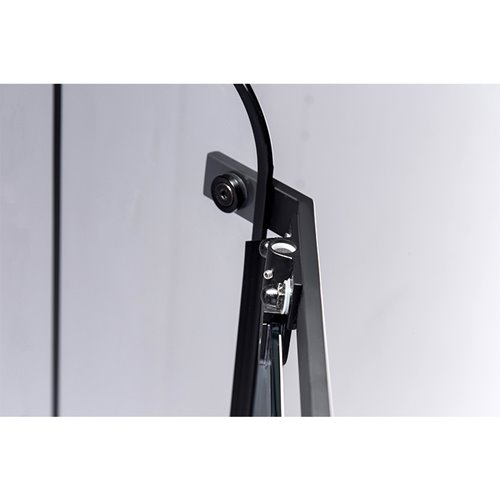 Czarna kabina prysznicowa pięciokątna 100x100 drzwi uchylne szprosy BS06C