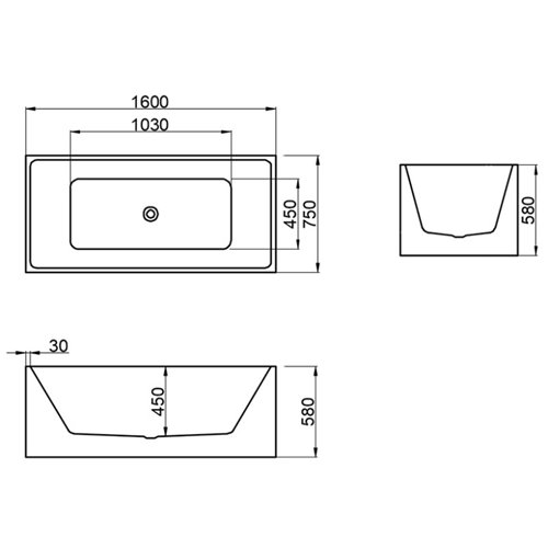 Wanna wolnostojąca prostokątna przelew i korek złoty szczotkowany 160 cm Santa Hydrosan