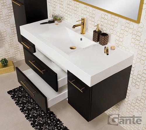 Szafka łazienkowa wisząca czarny mat z umywalką 120 cm Nela Belli Gold Gante