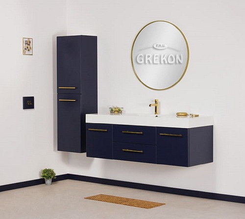 Szafka wisząca z umywalką granatowy mat 140 cm Belli Gold Gante