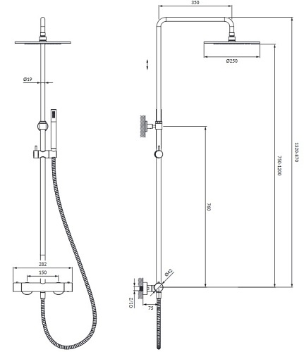Zestaw prysznicowy bateria termostatyczna Y1244SUCP Omnires Y miedź