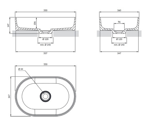 Omnires Ovo M+ umywalka nablatowa midnight blue 55x36 cm OVOUNMB