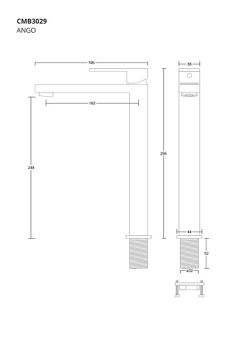 Czarna bateria umywalkowa wysoka CMB3029BL Ango Corsan
