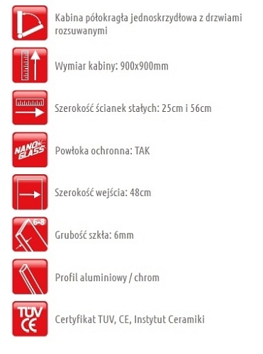 Kabina prysznicowa półokrągła 90x90 Modena Atrium