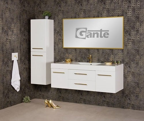 Szafka wisząca biały mat z umywalką 140 cm Nela Belli Gold Gante