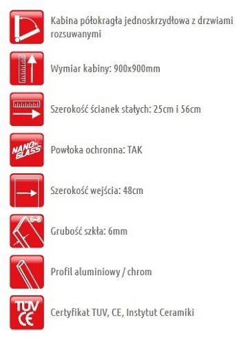Kabina prysznicowa półokrągła 90x90 Modena Atrium