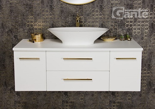 Szafka wisząca biały mat z umywalką nablatową 120/50 cm Belli Gold Gante