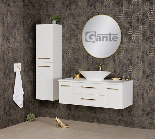 Szafka wisząca biały mat z umywalką nablatową 120/50 cm Belli Gold Gante