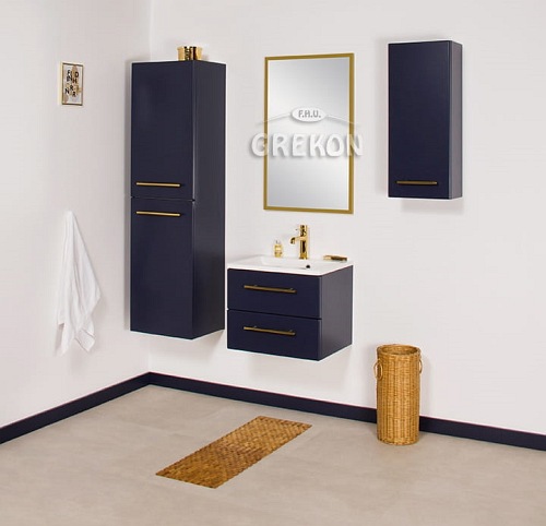 Słupek łazienkowy wiszący z koszem granatowy mat 143x40 cm Belli Gold Gante