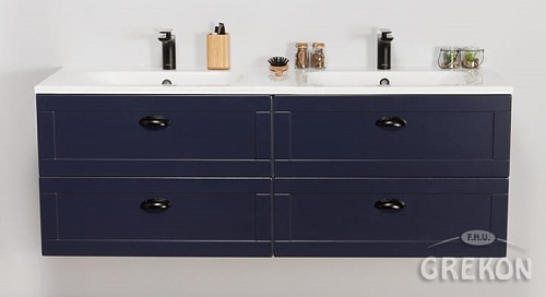 Wisząca szafka z umywalką granatowy mat 140/4 cm seria Grend Gante