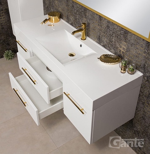 Szafka wisząca biały mat z umywalką 140 cm Nela Belli Gold Gante
